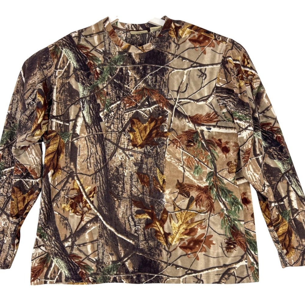 Field & Stream Mens XL Brown Camo Fleece Long Sleeve Hunting Tee Top 11911
